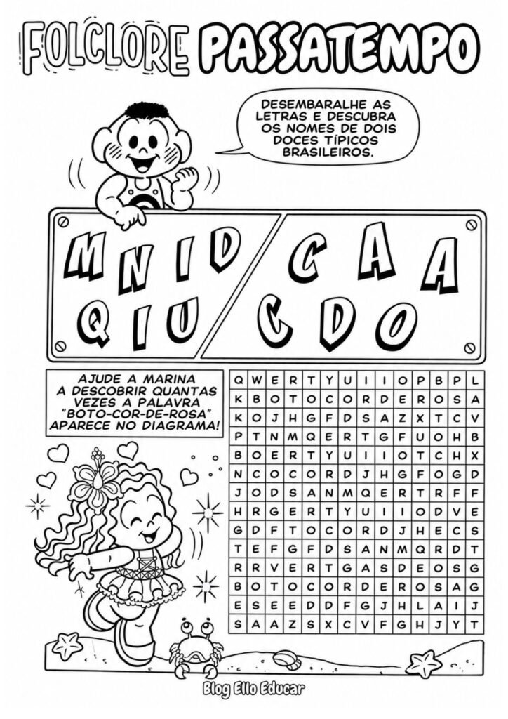 Passatempo do Folclore para imprimir