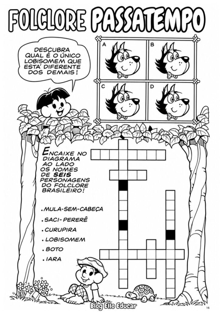 Passatempo do Folclore para imprimir