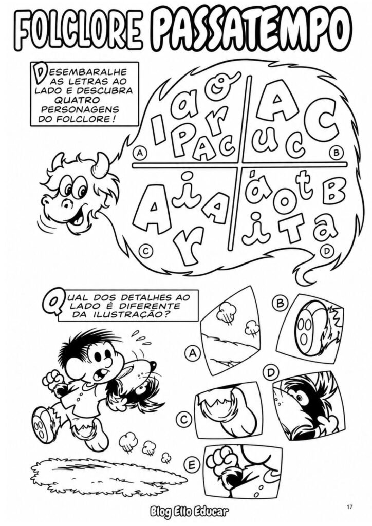 Passatempo do Folclore para imprimir