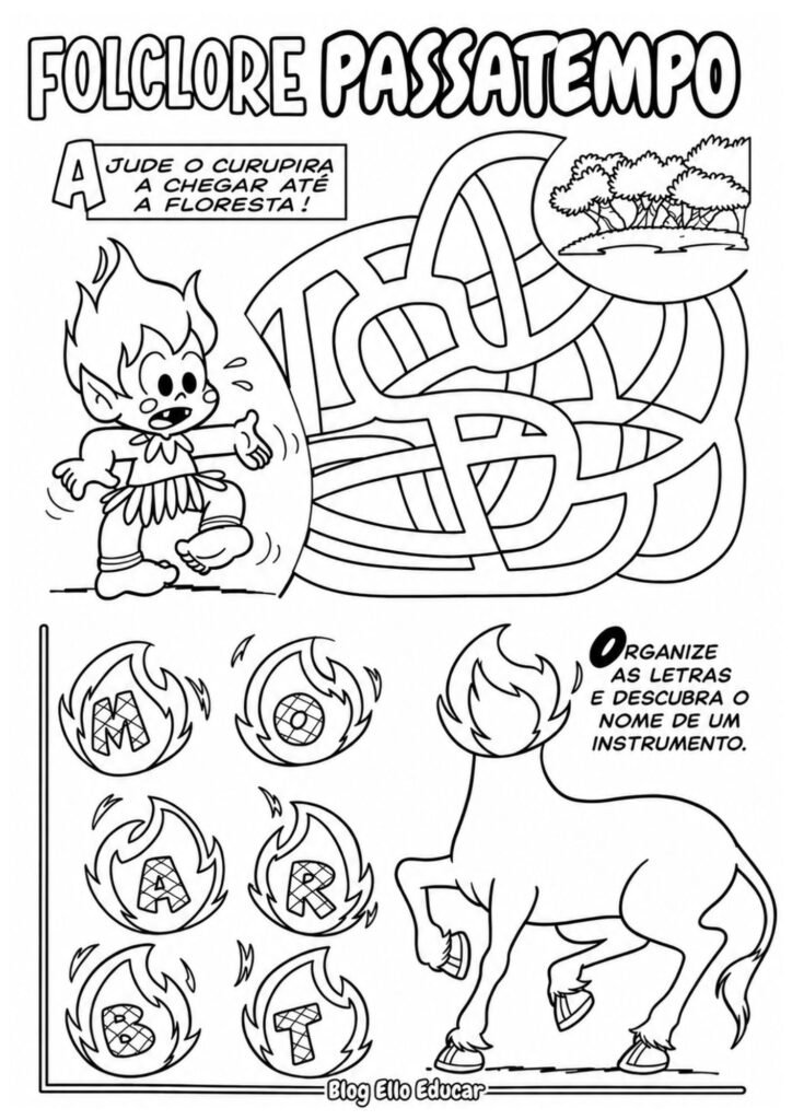 Passatempo do Folclore para imprimir