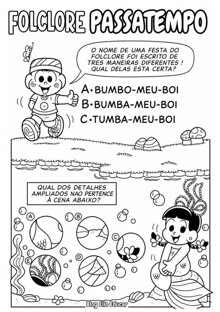 Passatempo do Folclore para imprimir