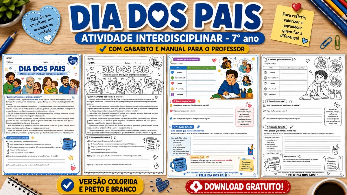 Atividade do Dia dos Pais 7° ano: Material gratuito para imprimir (com BNCC)