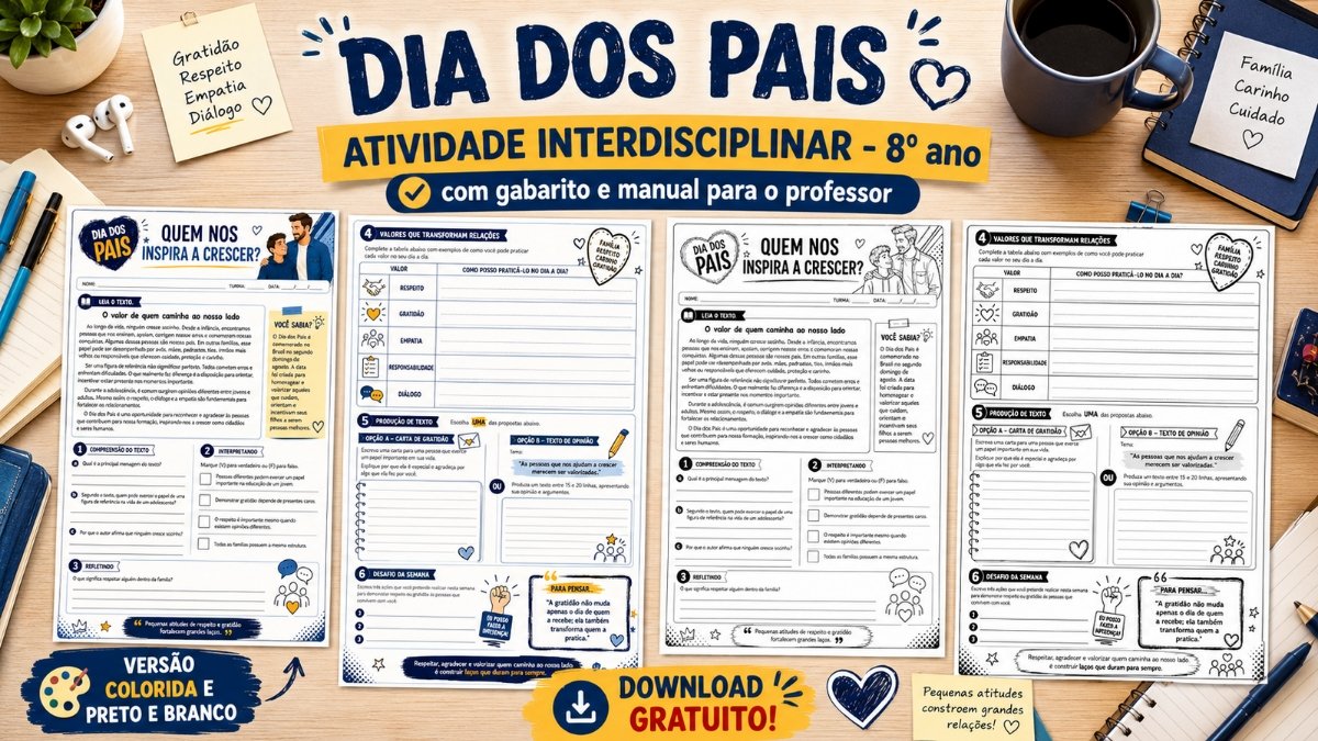 Atividade do Dia dos Pais 8° ano: Proposta inclusiva em PDF para imprimir (com BNCC)