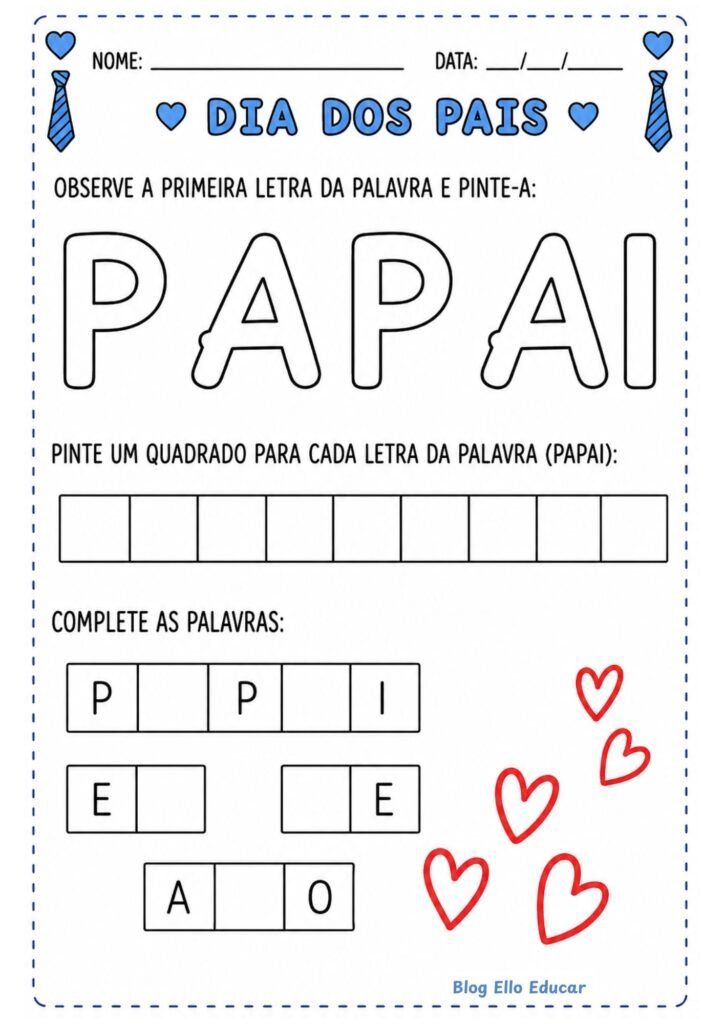 Atividades dia dos pais para educação infantil