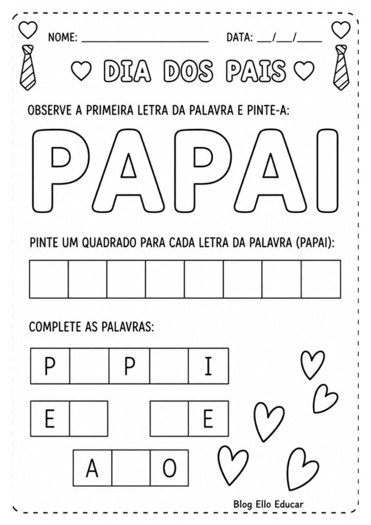 Atividades dia dos pais para educação infantil