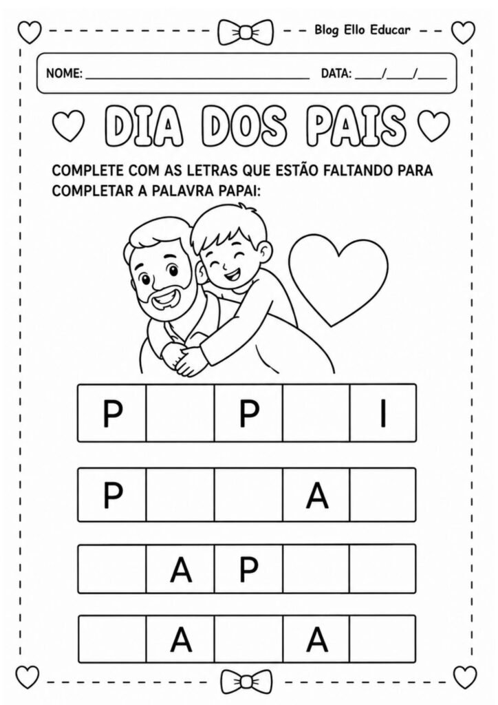 Atividades dia dos pais para educação infantil