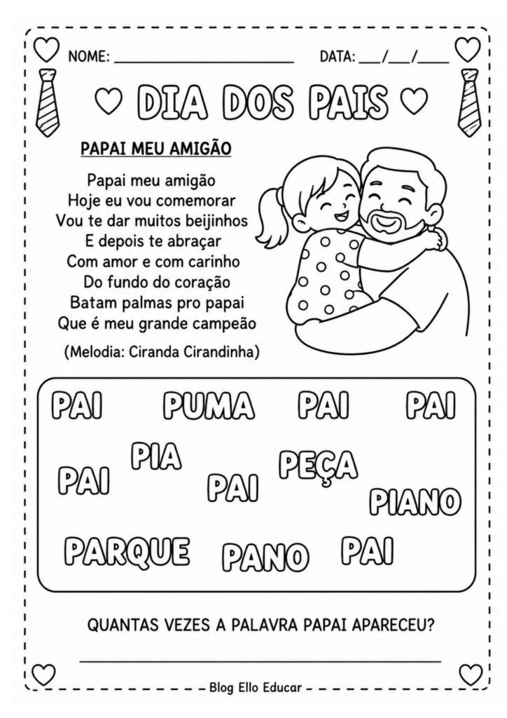 Atividades dia dos pais para educação infantil