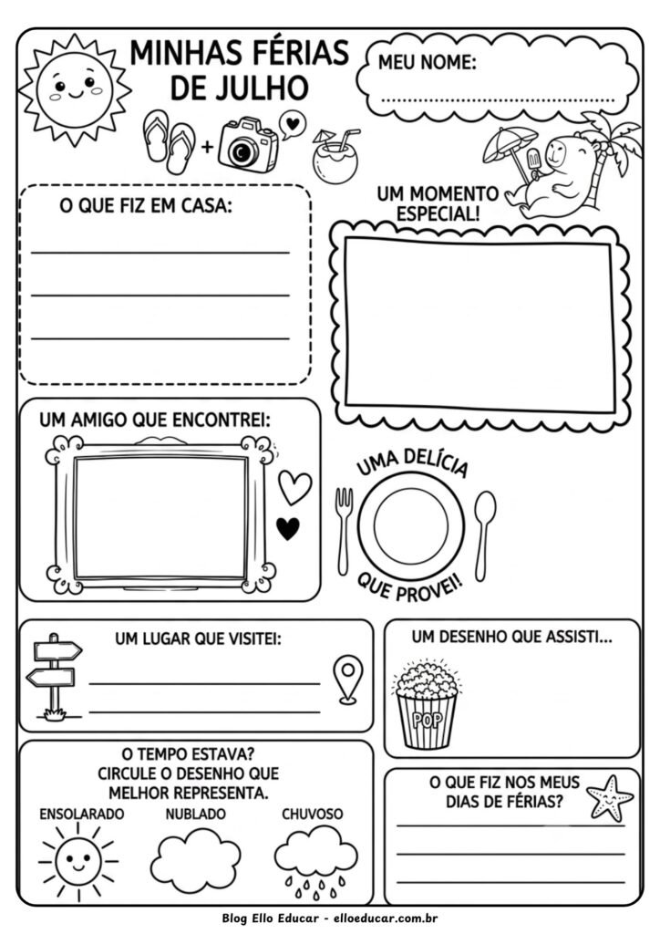 Atividades sobre as férias para imprimir