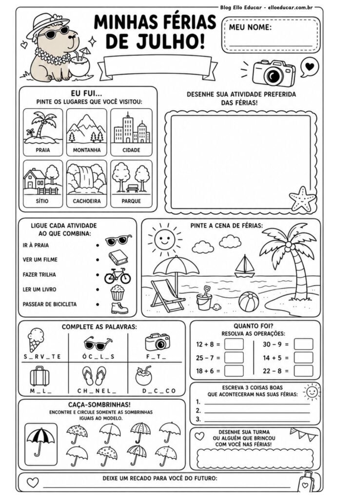 Atividades sobre as férias para imprimir