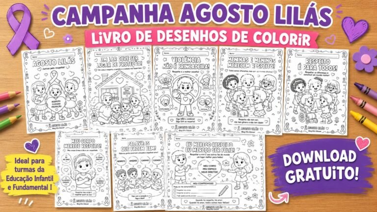 desenhos sobre o Agosto Lilás para colorir.