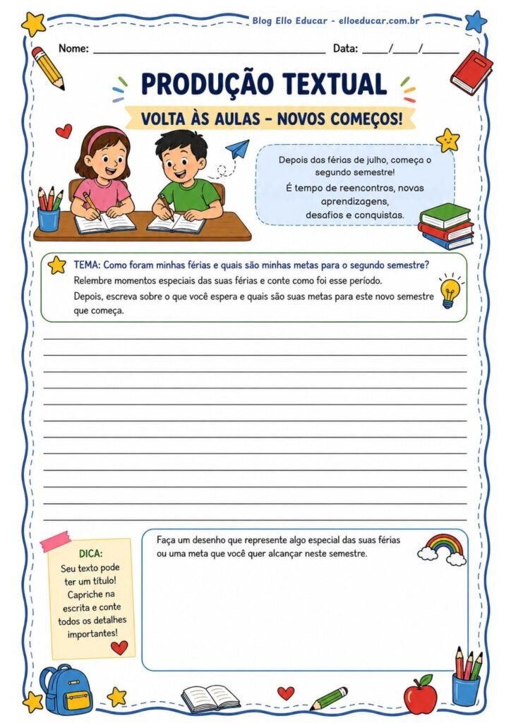 produção de texto minhas férias 4° e 5° ano.