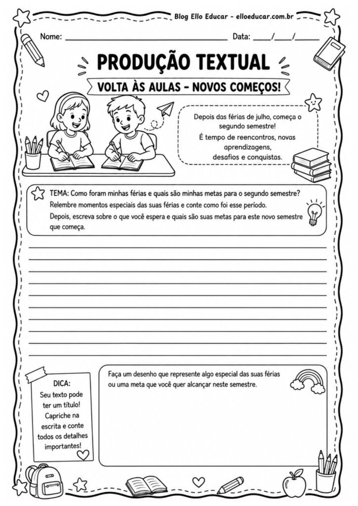 produção de texto minhas férias 4° e 5° ano.