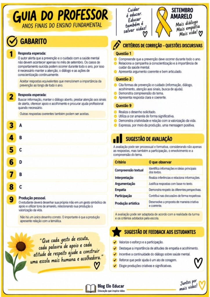 Atividades sobre Setembro Amarelo para anos finais