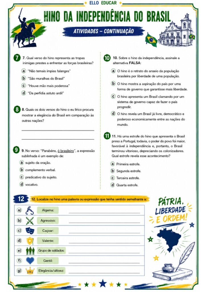 Atividades de Interpretação do Hino da Independência