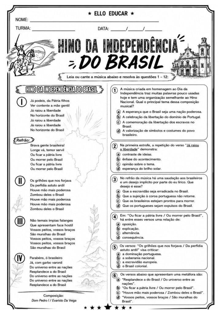 Atividades de Interpretação do Hino da Independência