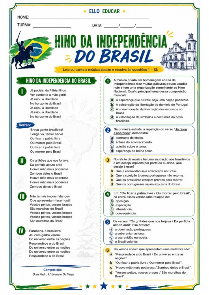 Atividades de Interpretação do Hino da Independência