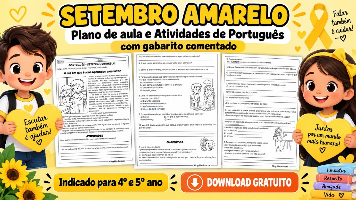 Atividades de Português sobre Setembro Amarelo: 4º e 5º ano com gabarito