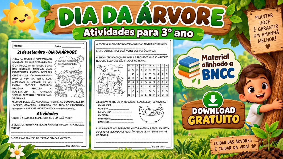 Atividades do Dia da Árvore 3º ano: PDF Gratuito com Gabarito e Plano de Aula