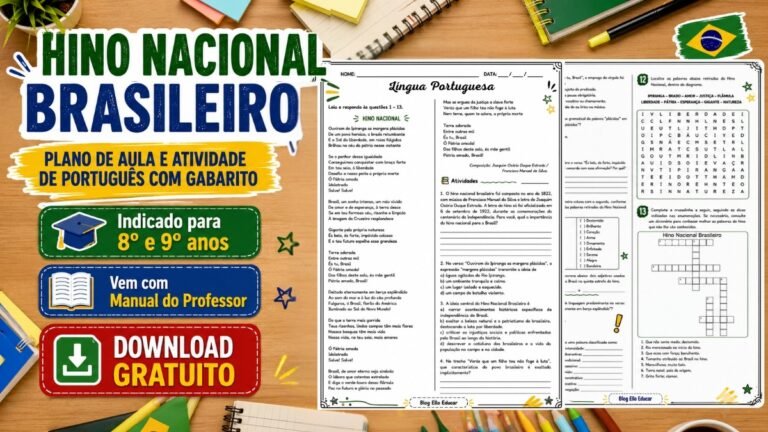 Atividades de interpretação com o Hino da Nacional brasileiro com gabarito