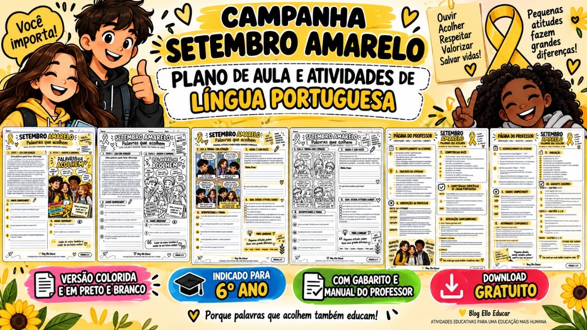 Atividades do Setembro Amarelo de português para 6º ano