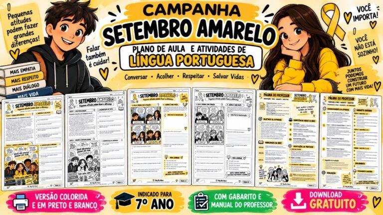 Atividades do Setembro Amarelo de português para 7º ano