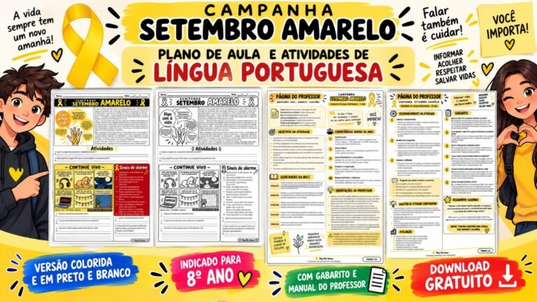 Atividades do Setembro Amarelo de Português para 8º ano