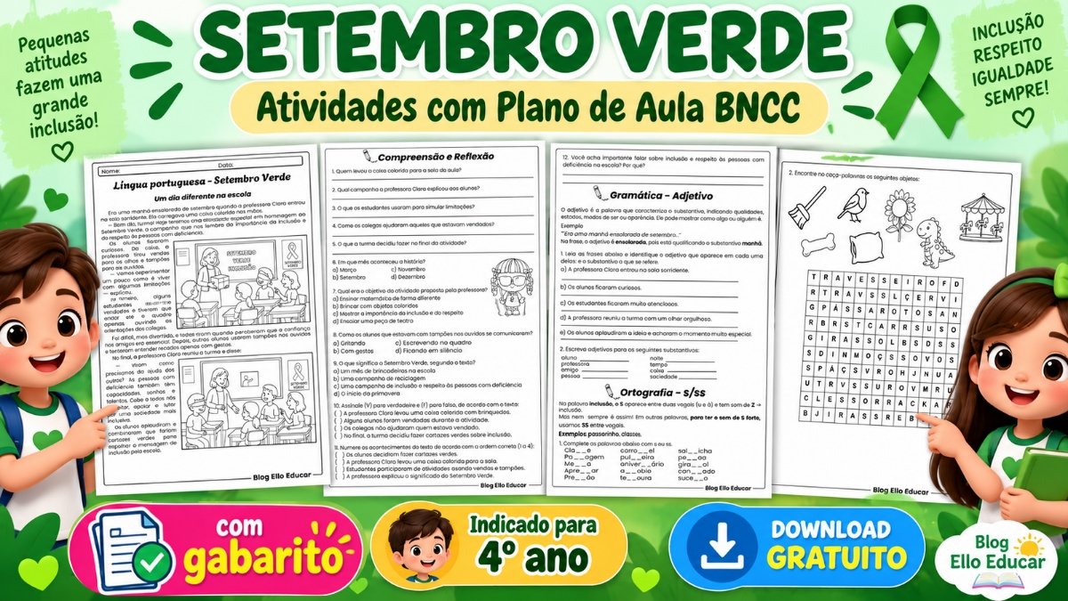 Atividades do Setembro Verde 4º ano: Português, Inclusão e Gabarito