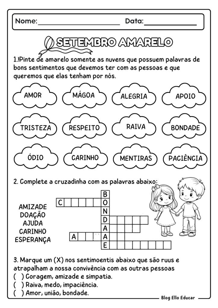 Atividades sobre Setembro Amarelo 3º ano