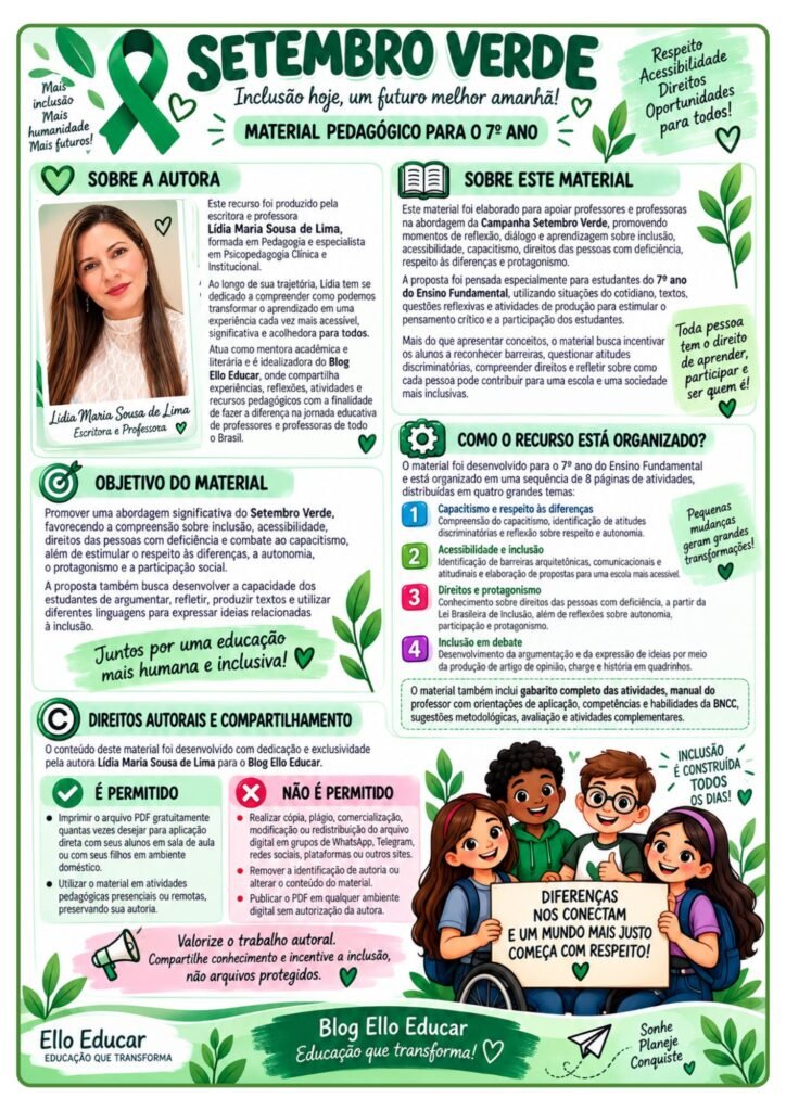 Atividades sobre Setembro Verde para 7º ano