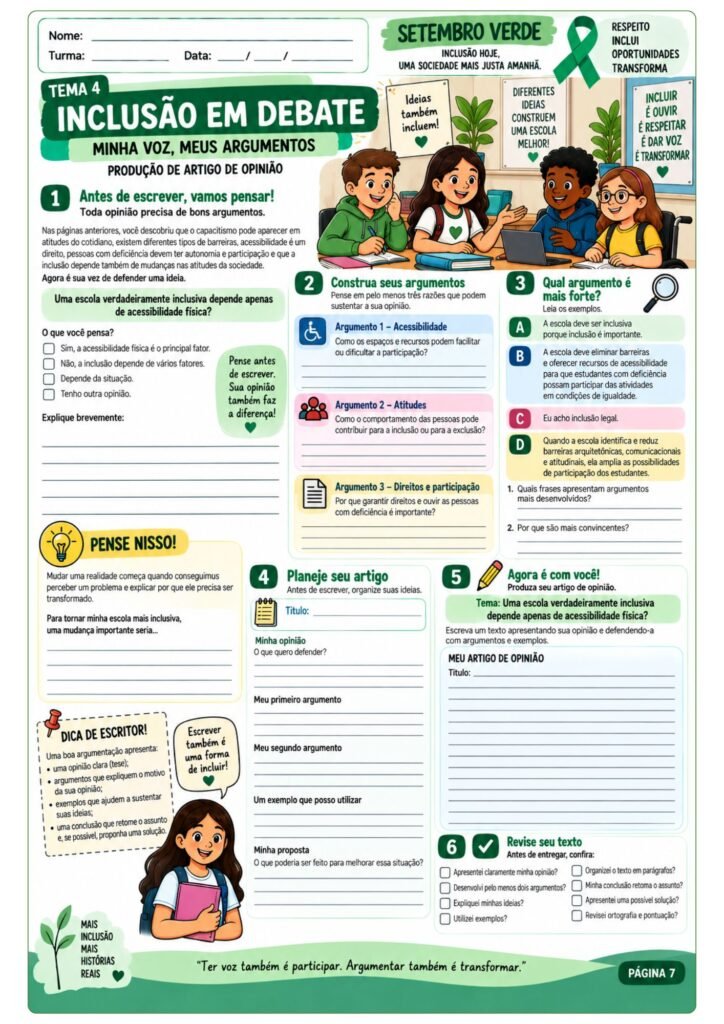 Atividades sobre Setembro Verde para 7º ano