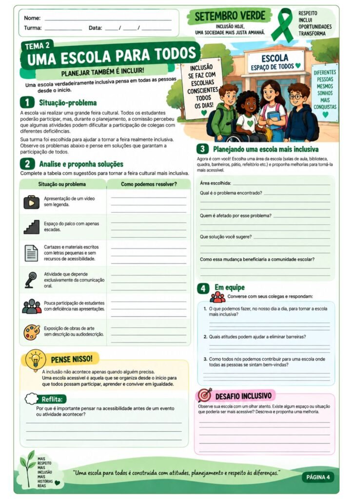 Atividades sobre Setembro Verde para 7º ano