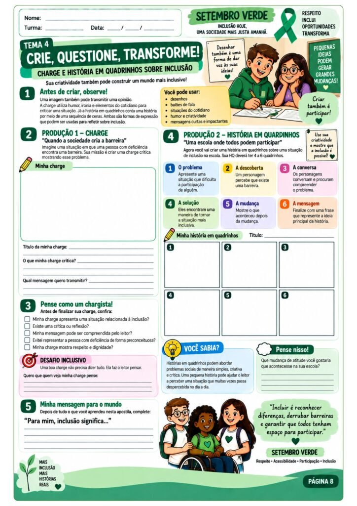 Atividades sobre Setembro Verde para 7º ano