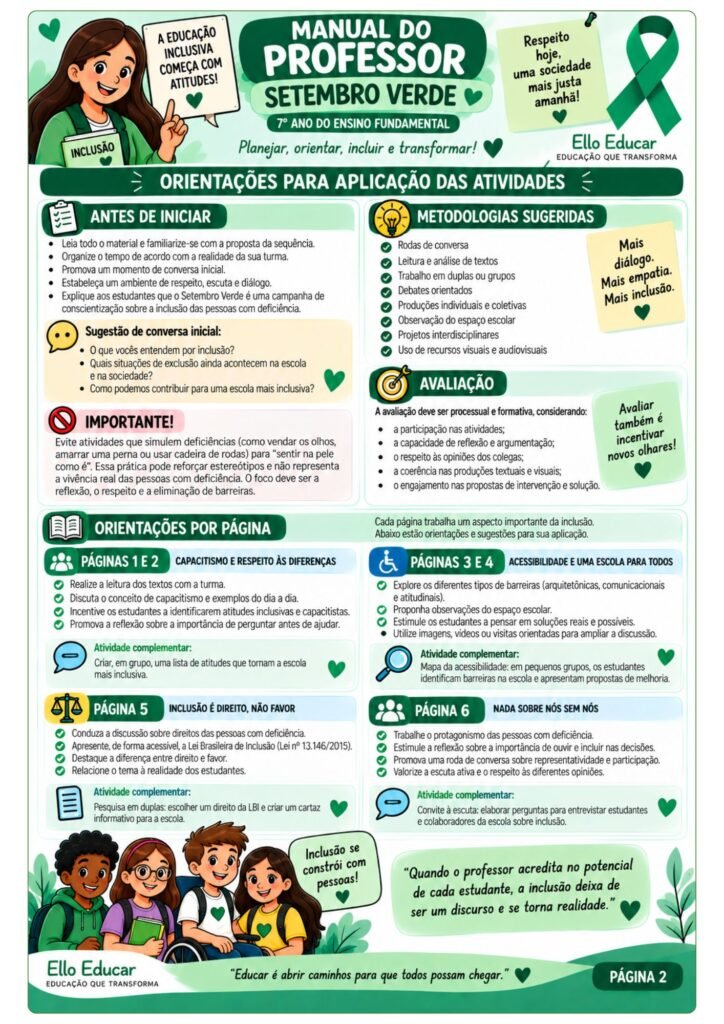 Atividades sobre Setembro Verde para 7º ano