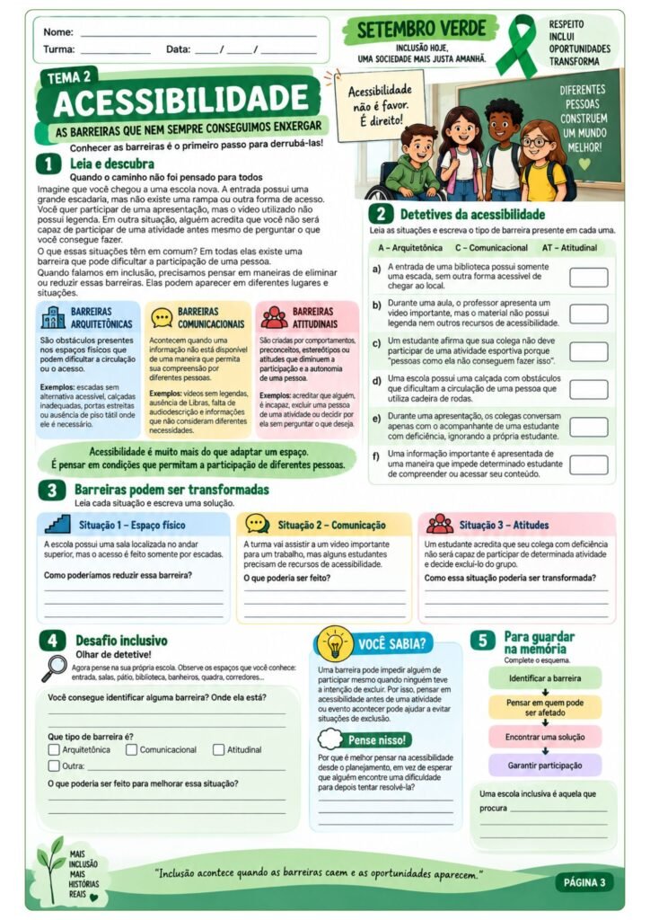 Atividades sobre Setembro Verde para 7º ano