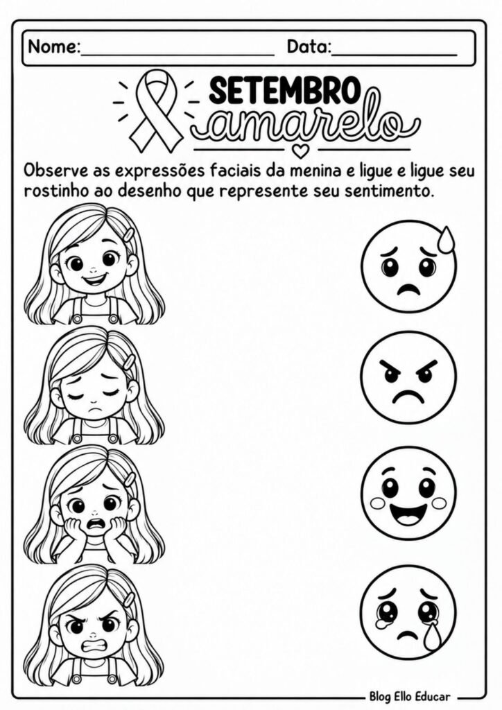 Atividades sobre Setembro Amarelo para Educação Infantil