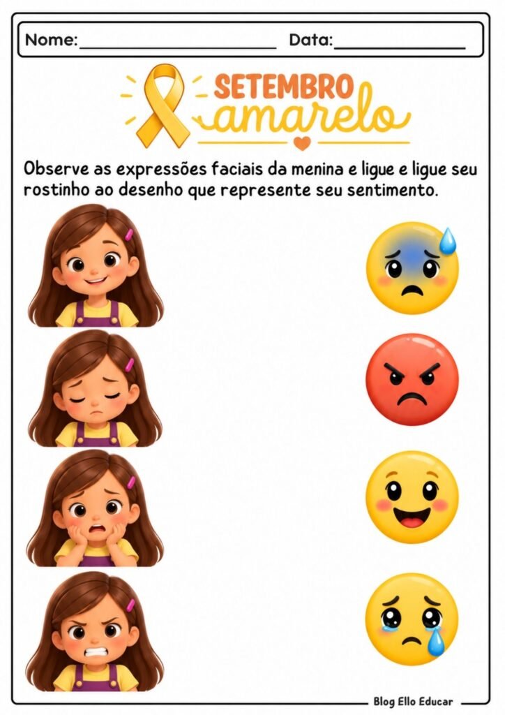 Atividades sobre Setembro Amarelo para Educação Infantil