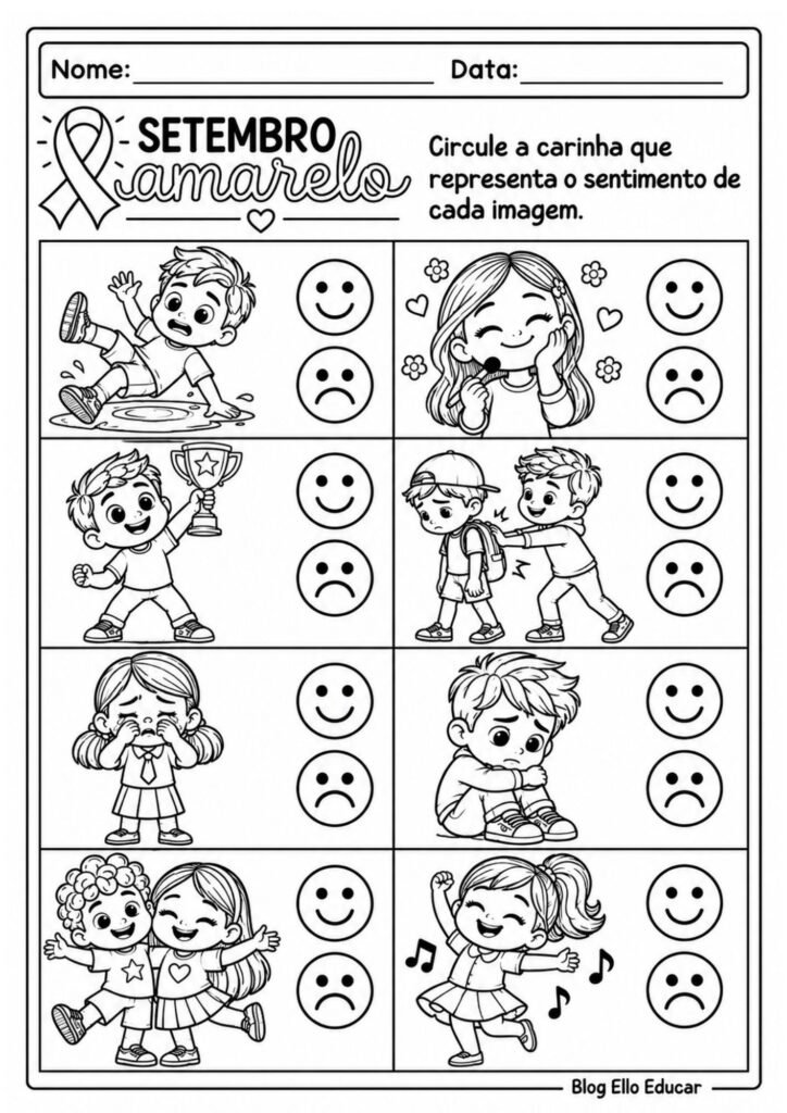 Atividades sobre Setembro Amarelo para Educação Infantil