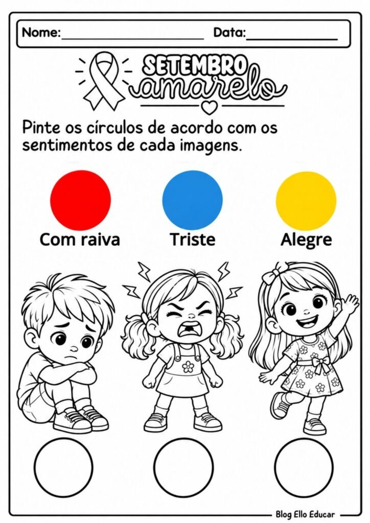 Atividades sobre Setembro Amarelo para Educação Infantil