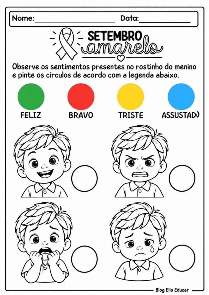 Atividades sobre Setembro Amarelo para Educação Infantil