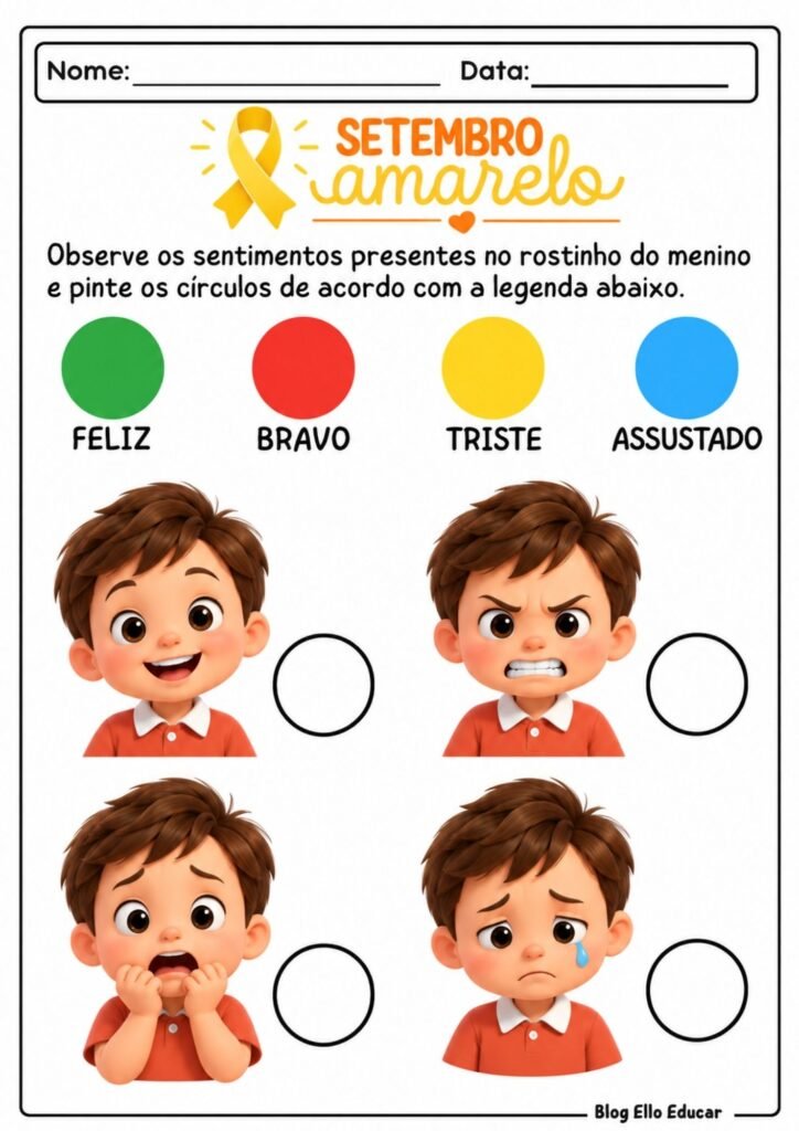 Atividades sobre Setembro Amarelo para Educação Infantil