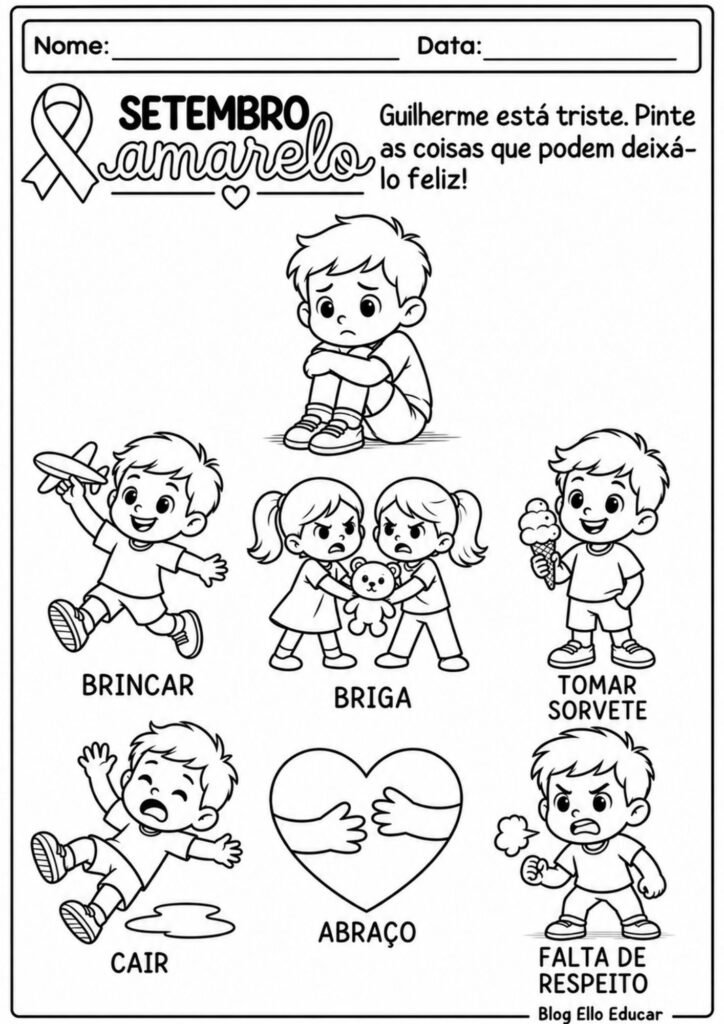 Atividades sobre Setembro Amarelo para Educação Infantil