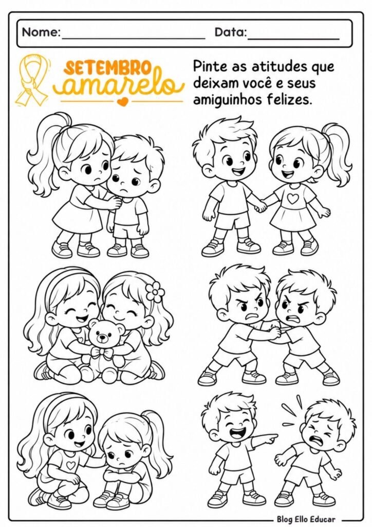 Atividades sobre setembro amarelo para Educação Infantil
