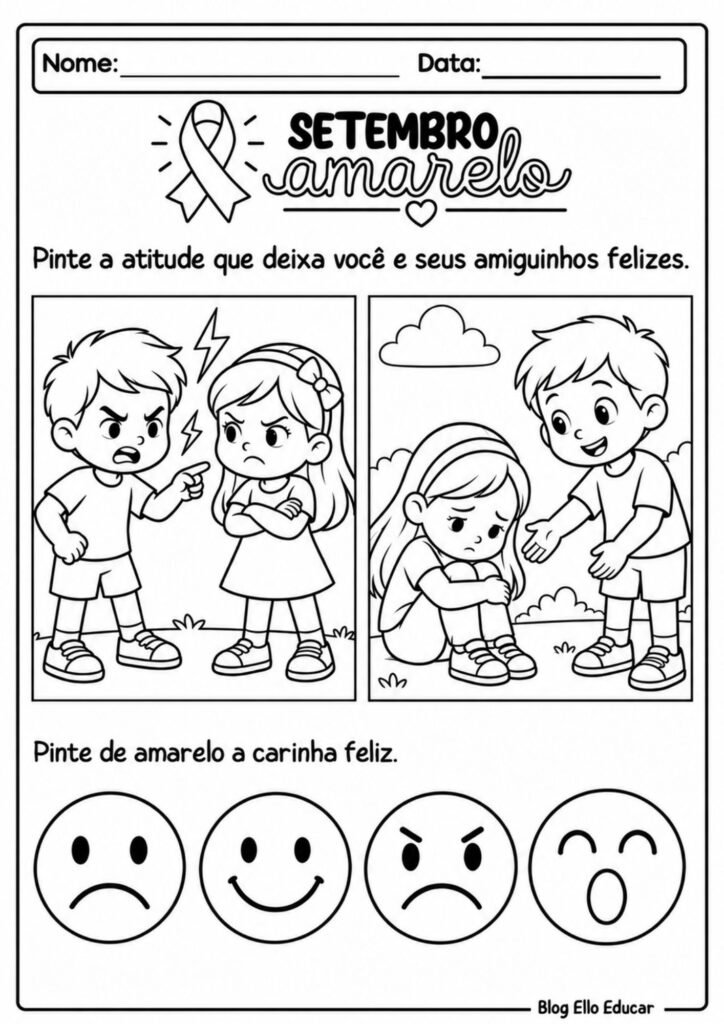 Atividades sobre setembro amarelo para Educação Infantil