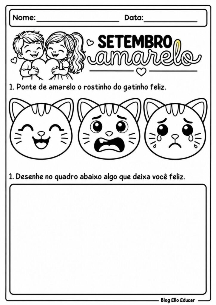 Atividades sobre Setembro Amarelo para Educação Infantil
