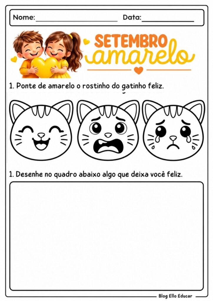 Atividades sobre Setembro Amarelo para Educação Infantil