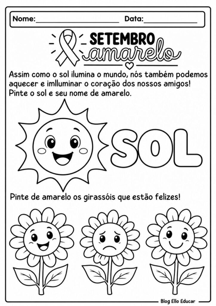 Atividades sobre Setembro Amarelo para Educação Infantil