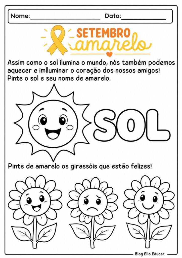 Atividades sobre Setembro Amarelo para Educação Infantil