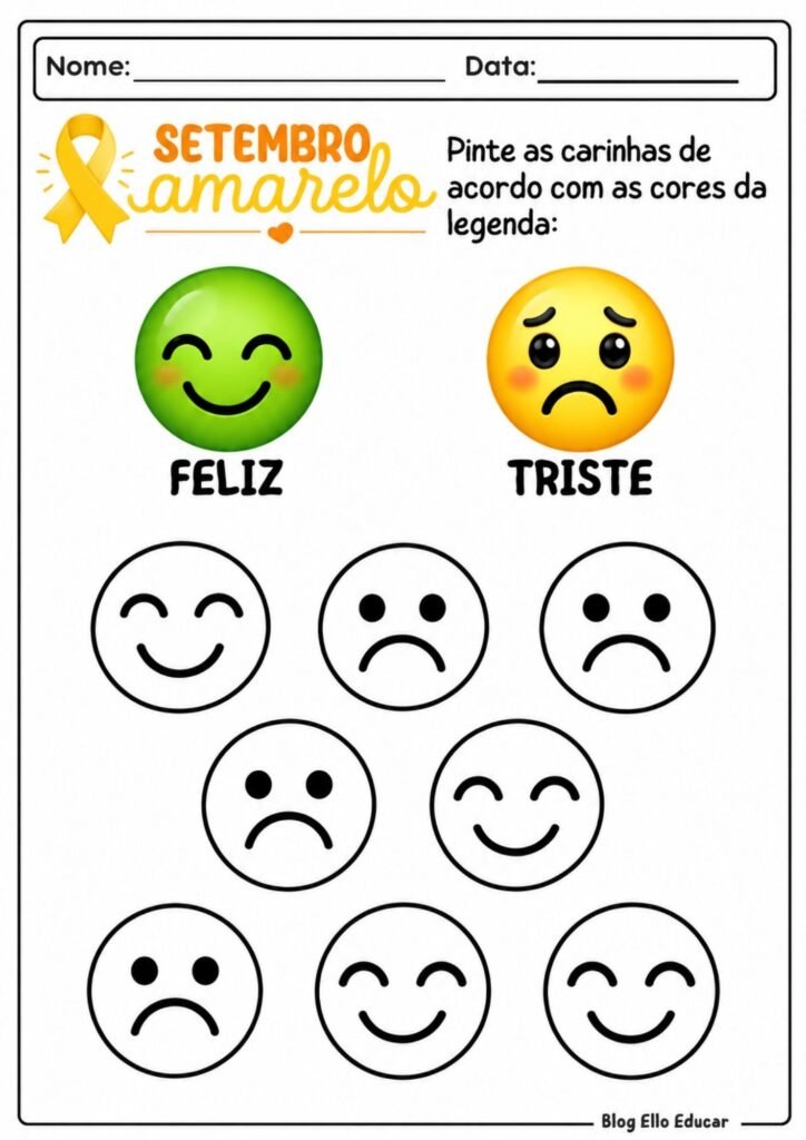 Atividades sobre Setembro Amarelo para Educação Infantil