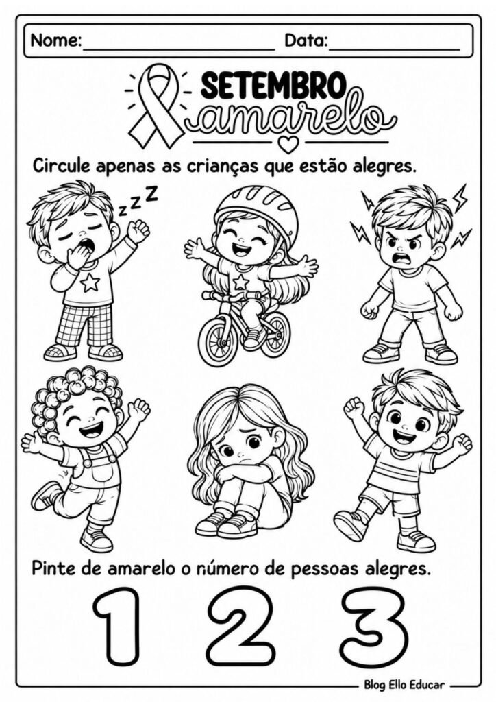 Atividades sobre Setembro Amarelo para Educação Infantil