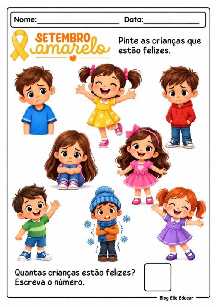 Atividades sobre Setembro Amarelo para Educação Infantil